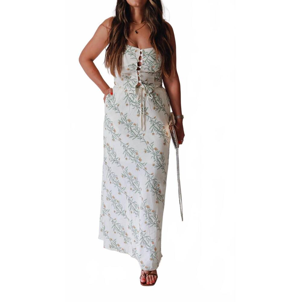 NEW THE WORKSHOP STUDIO floral front tie a-line midi skirt in cream